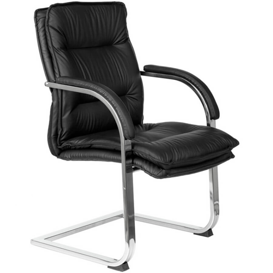 T-9927SL-LOW-V Кресло для посетителя  Бюрократ, обивка кожа (Чёрный)