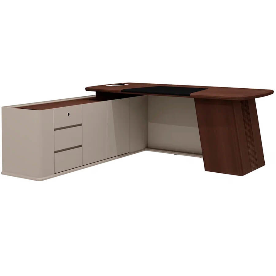 As-20.1 L Стол руководителя с опорной тумбой левый Мебель Стиль Aston (дуб Дюваль / серый кварц / мокко)