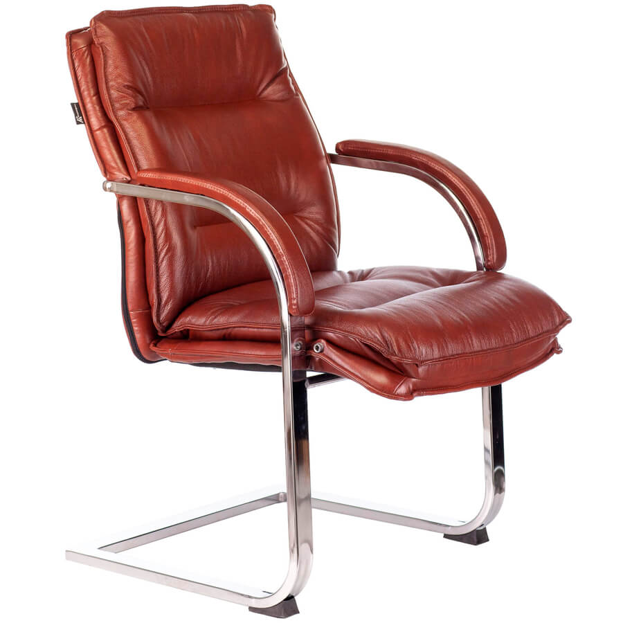 T-9927SL-LOW-V Кресло для посетителя  Бюрократ, обивка кожа (Светло-коричневый (Leather Eichel))