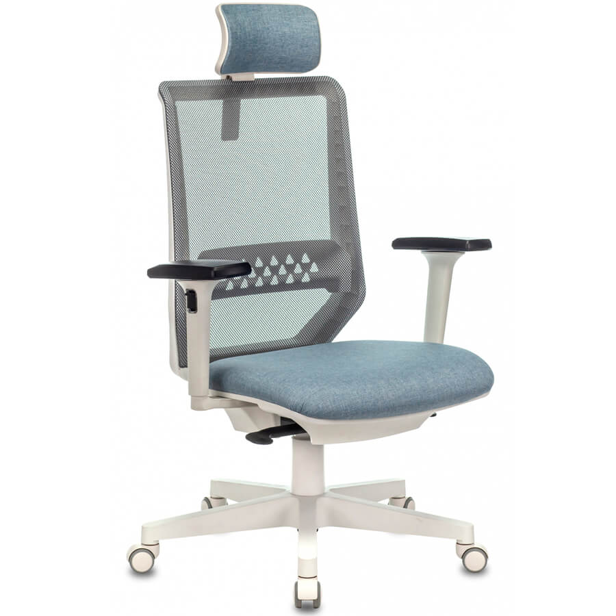 EXPERT WHITE Кресло для руководителя  Бюрократ, обивка комбинированный (Голубой 38-405)