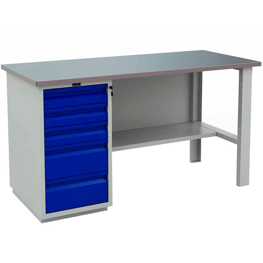 PROFI (№601) WT160.WD5/F1.000 Верстак ПРОМЕТ (Корпус (RAL 7038), дверь ящика (RAL 5002).)