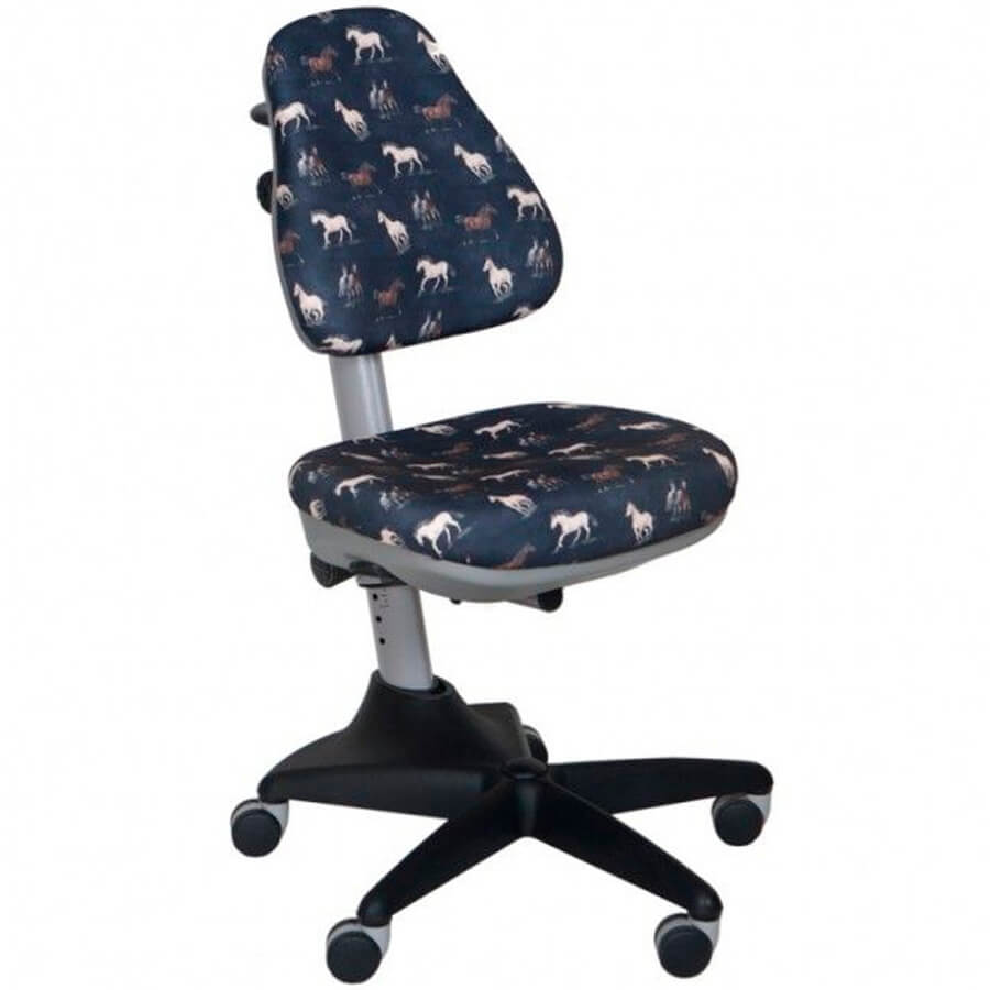 KD-2 Кресло детское  Бюрократ, обивка ткань (Лошади на тёмно-сером фоне)