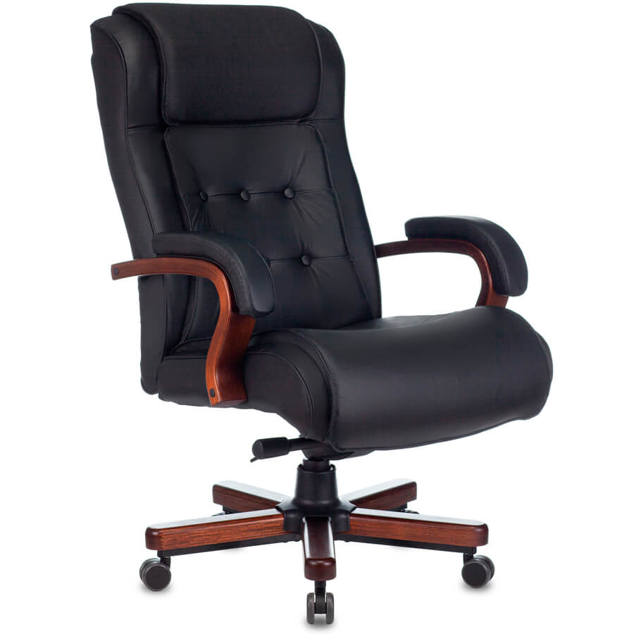 T-9926WALNUT Кресло для руководителя  Бюрократ, обивка кожа (Чёрный)