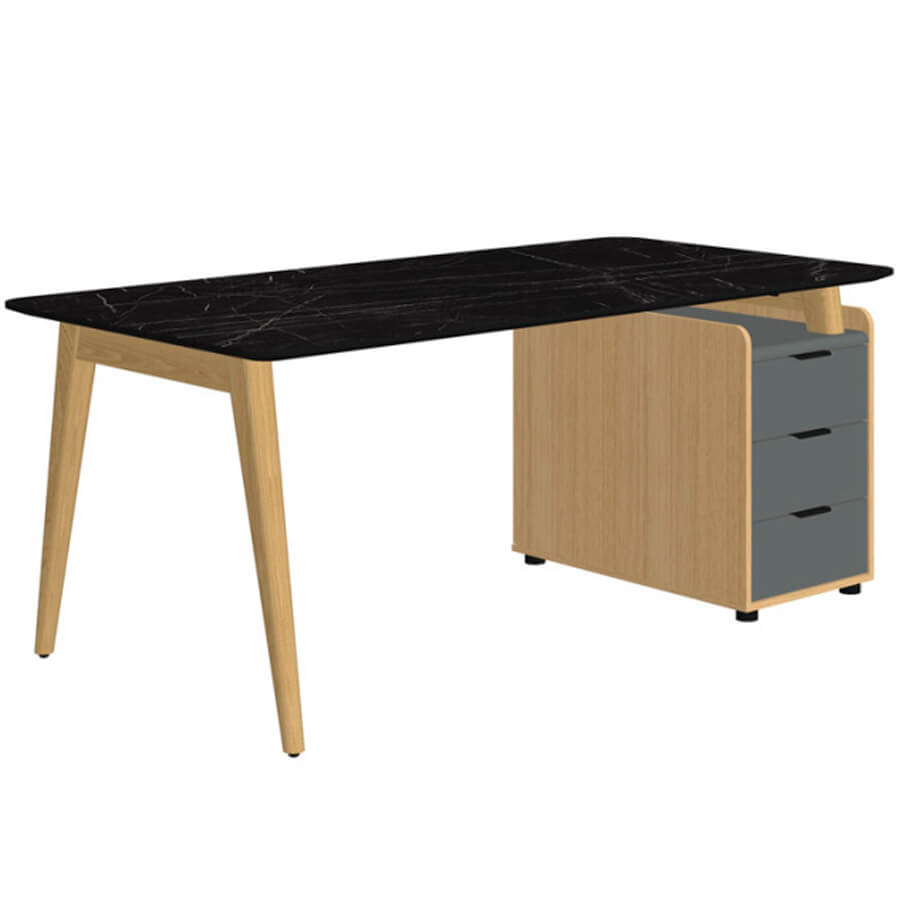 Rem-180.1L+ Rem-32 Стол письменный Мебель Стиль Remo (Мрамор черный/массив ясеня MS)