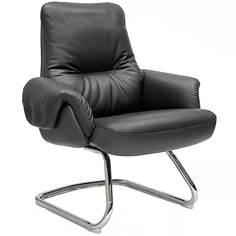 AR-C107L-V Кресло для посетителя  Евро Офис, обивка кожа (Черный PW8616/K61-5)