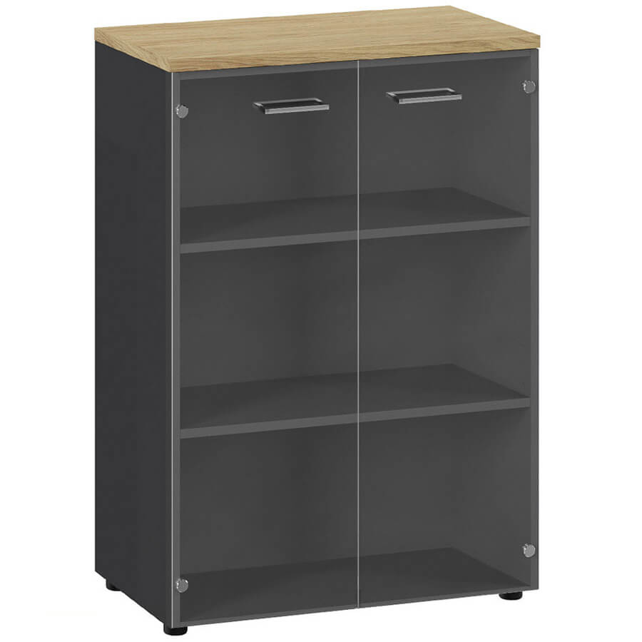 135H003 15/6Z.34 Шкаф средний со стеклом Profoffice FLEX (Гикори, графит)