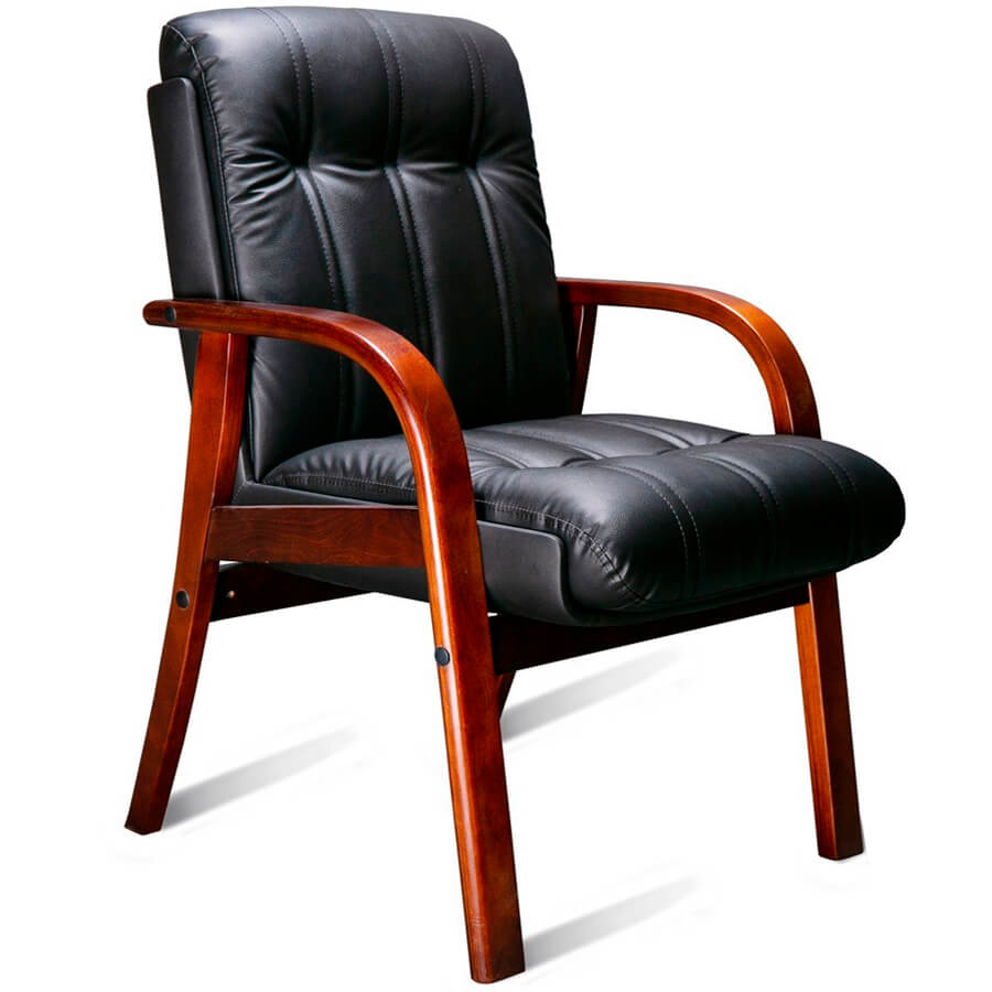 CANNES BD LX Кресло для посетителя  Мирэй Групп, обивка кожа (Черный (орех тай))