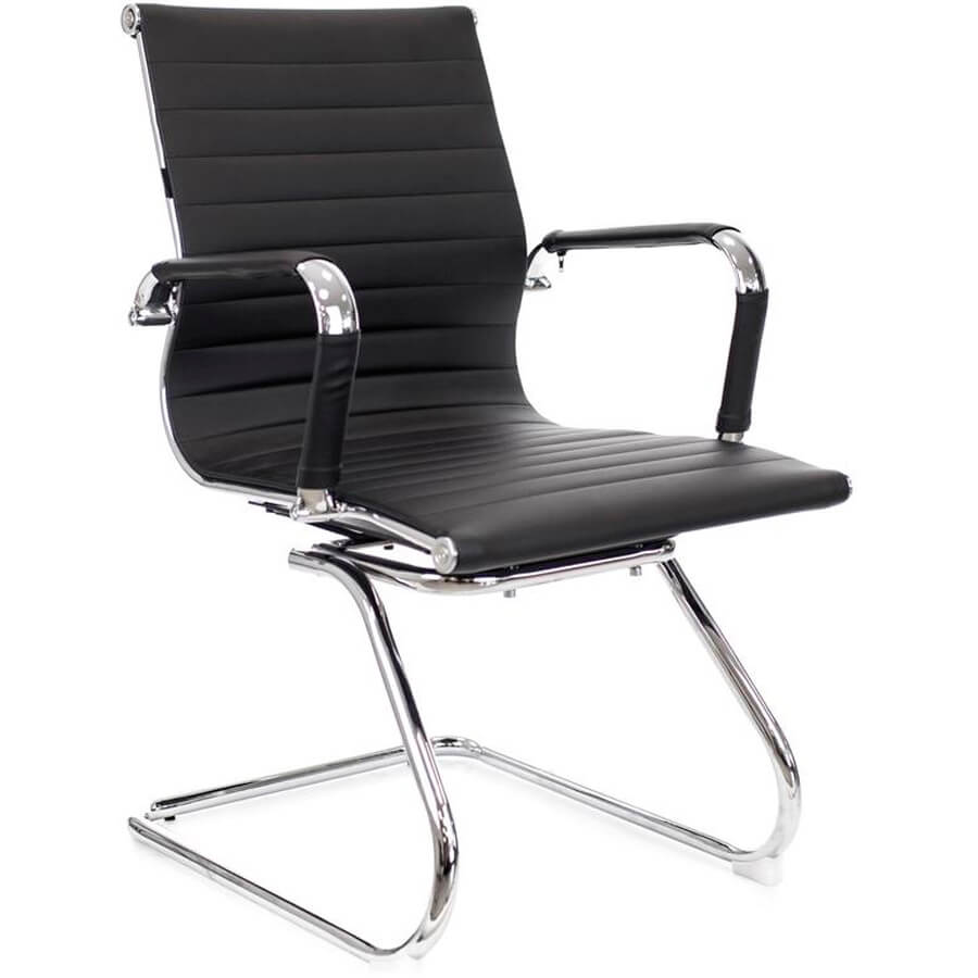 RT-04S Кресло для посетителя  Евро Офис, обивка экокожа (Чёрный)