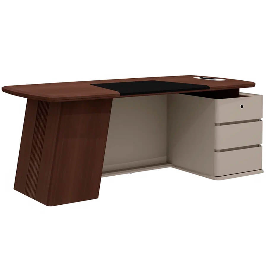 As-20 R Стол руководителя с опорной тумбой правый Мебель Стиль Aston (дуб Дюваль / серый кварц / мокко)