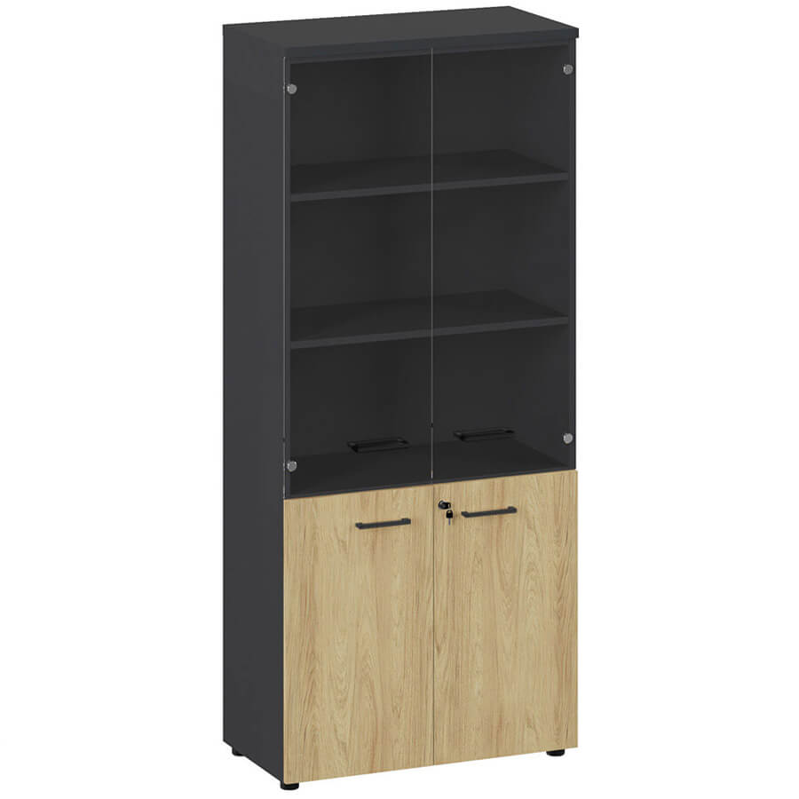 135H005 15/15/6Z.34 Шкаф высокий комбинированное стекло Profoffice FLEX (Гикори, графит)