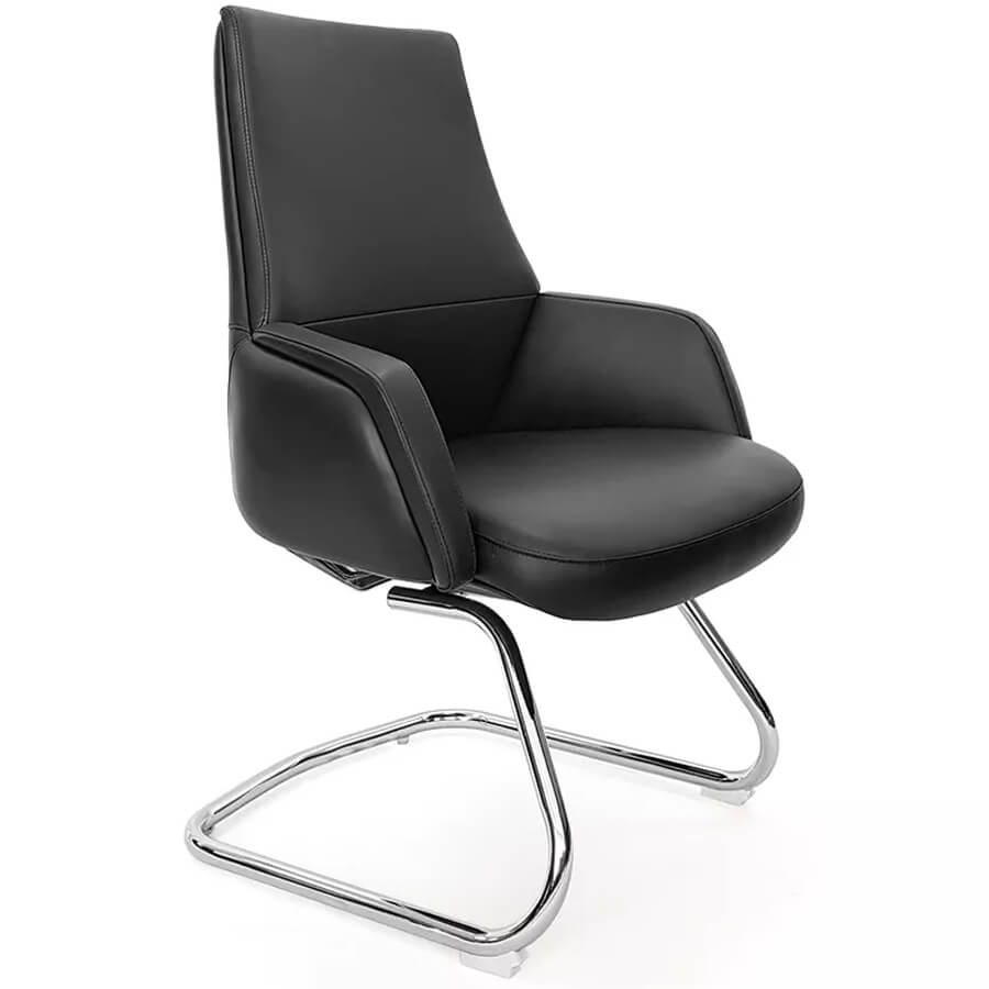 AR-C107-V Кресло для посетителя  Евро Офис, обивка кожа (Чёрный)