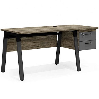 LM-11 R + LF-4 Стол прямой с подвесной тумбой Мебель Стиль LINE (Дуб Кронберг / антрацит)