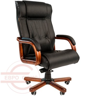 653 УЦ Кресло для руководителя  Chairman, обивка кожа (Чёрный)