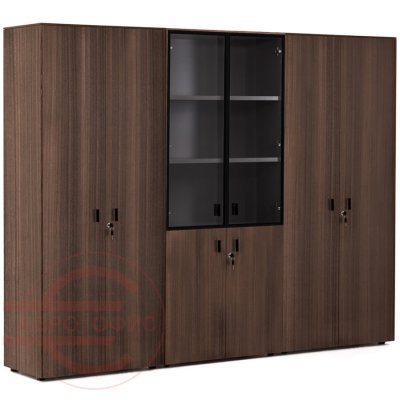 109 733 Шкаф комбинированный + гардероб + для бумаг Profoffice RENZ (Эвкалипт / черный)