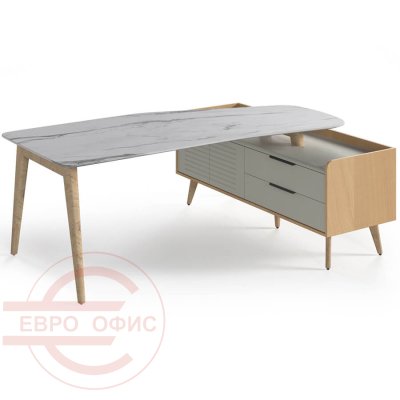 Rem-200.1R+ Rem-33R Стол письменный Мебель Стиль Remo (Мрамор белый/массив ясеня MS)