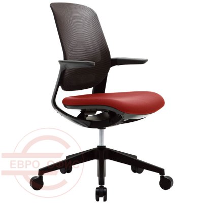 CH4800Z Кресло для персонала FLIGHT Fursys, обивка комбинированный (Красное (453), спинка сетка серая (751А))