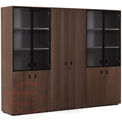 109 731 Шкаф комбинированный х2 с гардеробом Profoffice RENZ (Эвкалипт / черный)