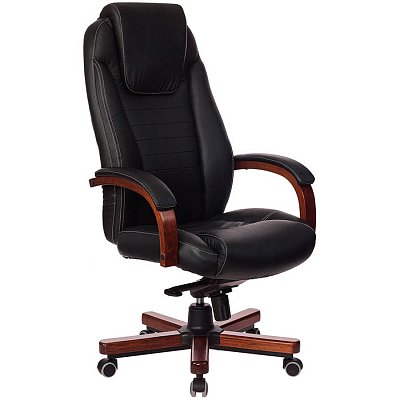 T-9923WALNUT Кресло для руководителя  Бюрократ, обивка кожа (Чёрный)