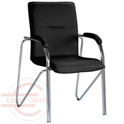 Samba chrome эко Кресло для посетителя  Евро Офис, обивка экокожа (Черный)