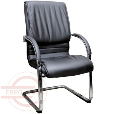 EX403-VT УЦ Кресло для посетителя  Евро Офис, обивка кожа (Чёрный)