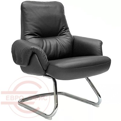 AR-C107L-V Кресло для посетителя  Евро Офис, обивка кожа (Черный PW8616/K61-5)
