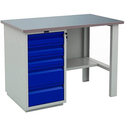 PROFI (№ 202) WT120.WD5/F1.000 Верстак ПРОМЕТ (Корпус (RAL 7038), дверь ящика (RAL 5002).)