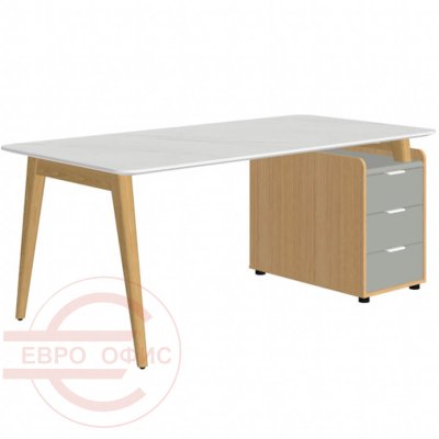 Rem-180.1L+ Rem-32 Стол письменный Мебель Стиль Remo (Мрамор белый/массив ясеня MS)