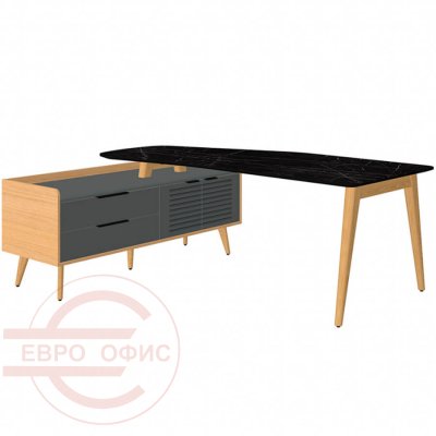 Rem-200.1L+ Rem-33L Стол письменный Мебель Стиль Remo (Мрамор черный/массив ясеня MS)