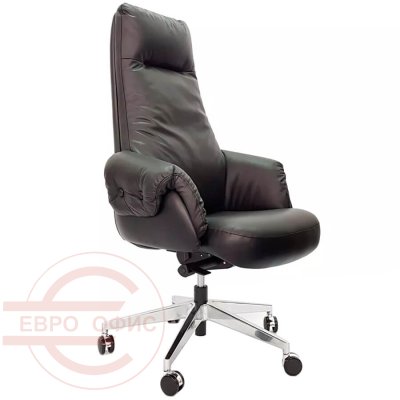 AR-C107L-H Кресло для руководителя  Евро Офис, обивка кожа (Чёрный)