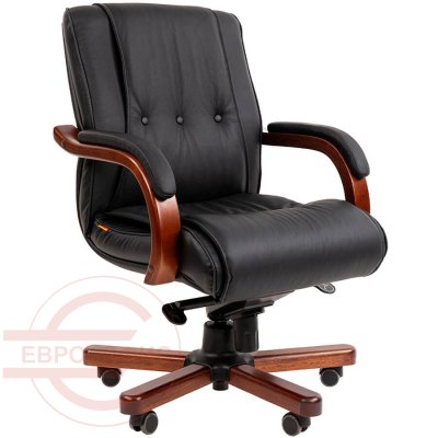653 М Кресло для руководителя  Chairman, обивка кожа (Чёрный)