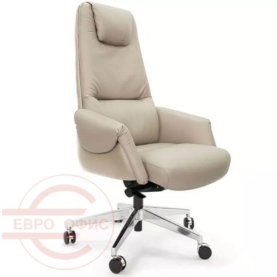 AR-C107A-H Кресло для руководителя  Евро Офис, обивка кожа (Кожа / экокожа светло-серая)